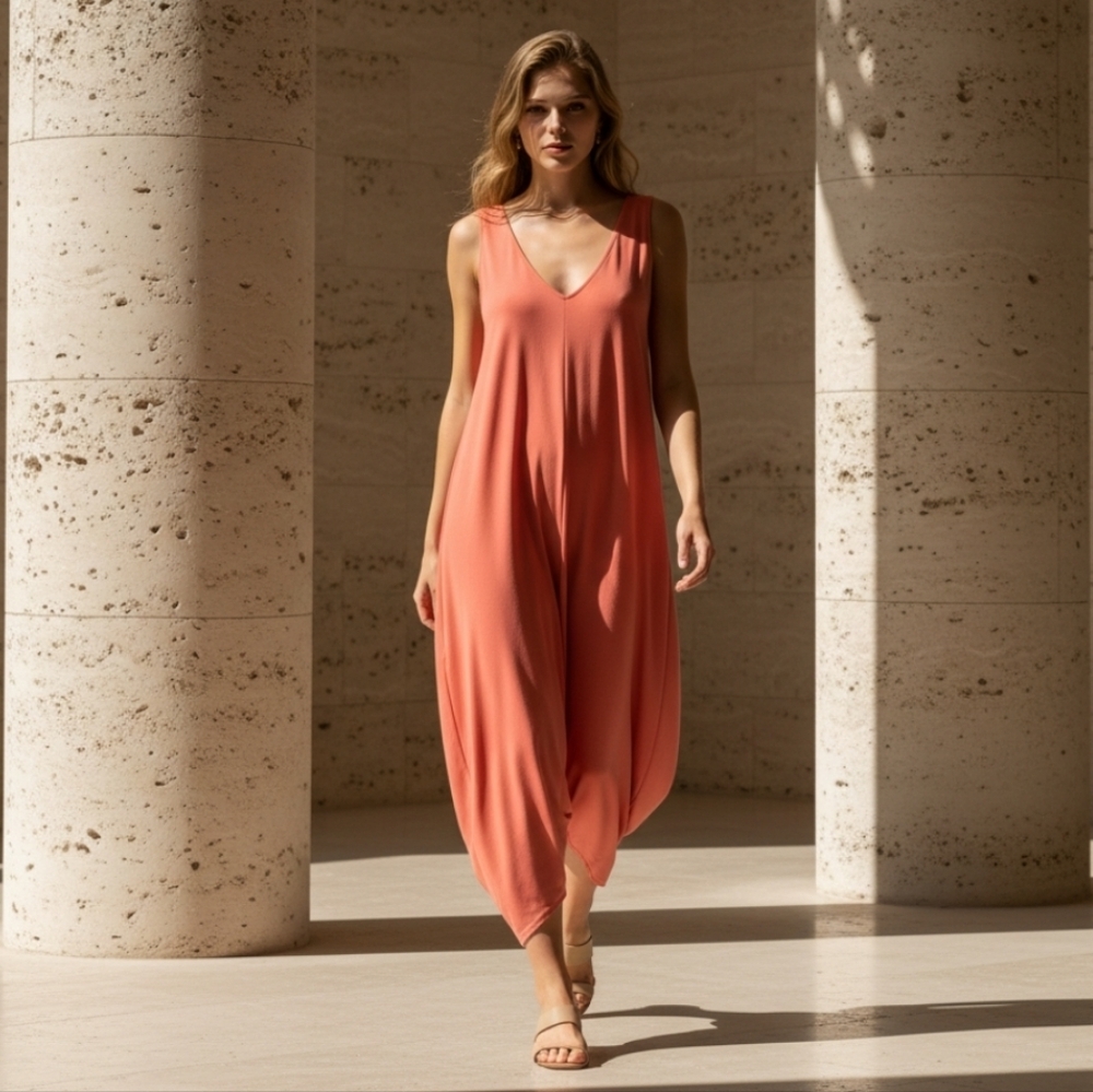 Esy Studio Ey Elegant Flowy Orange Jumpsuit Size XL